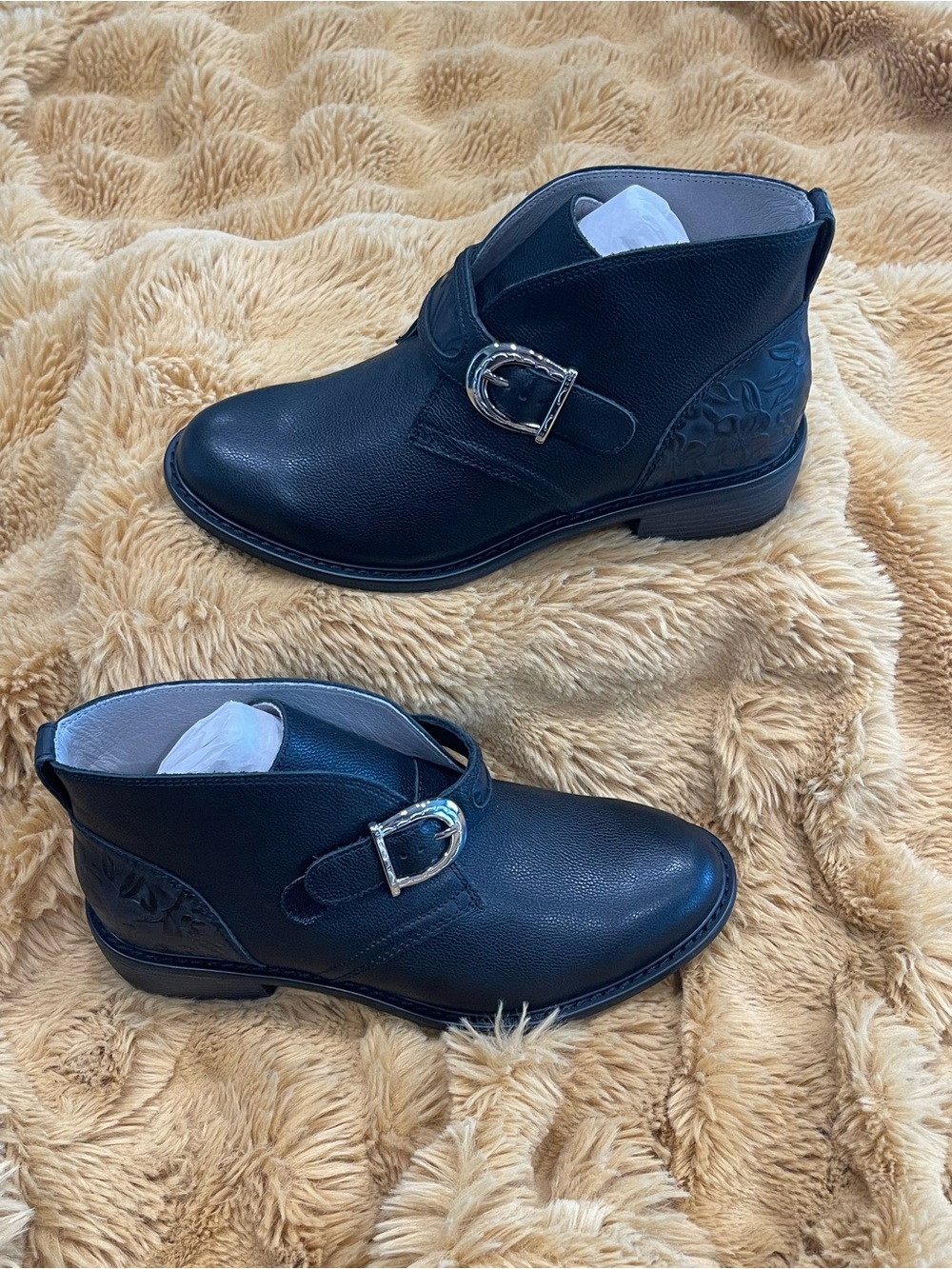 Alegria Black Leather Buckle Ankle Boots - Picture 3 of 11